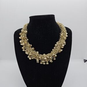 BCBGMaxAzria gold tone thick chain collar necklace with yellow rhinestones